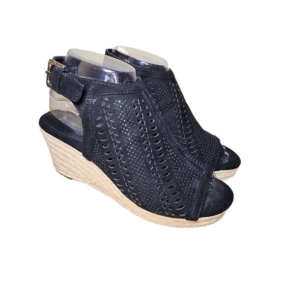 Liz Claiborne Sandals Womens 8 M Hardie Wedge Heels Espadrille Black Cut Out - Picture 5 of 8